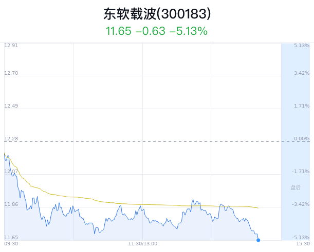 东软载波大跌5.13%主力净流